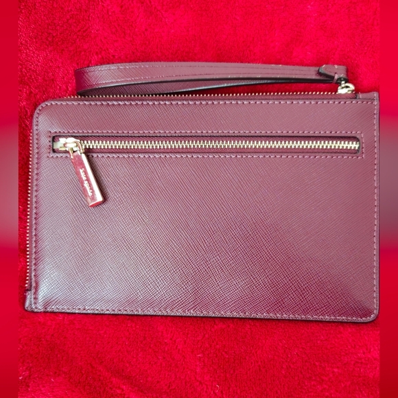 Kate Spade Staci L-Zipper Saffiano Leather Deep Berry/ Burgundy Wristlet - Picture 2 of 8